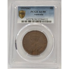 AUSTRALIA 1925 . ONE 1 PENNY . PCGS AU50 AUSTRALIA 1925 . ONE 1 PENNY . PCGS AU50